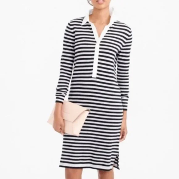 white christmas dresses Hatch Collection The Averie Polo Rib Sweater Dress in Navy main image 0